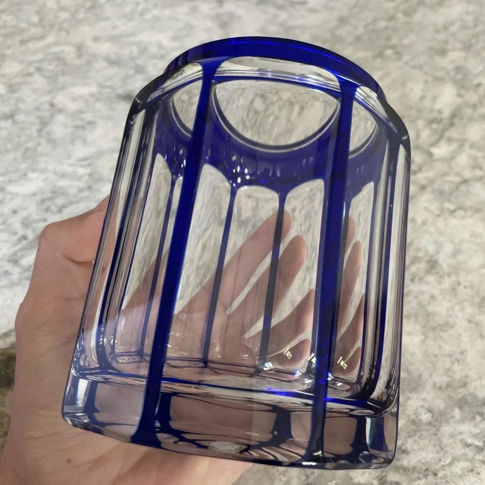 Lappas Hand Blown & Cut Crystal Cobalt Blue Glass Jar Heavy 5